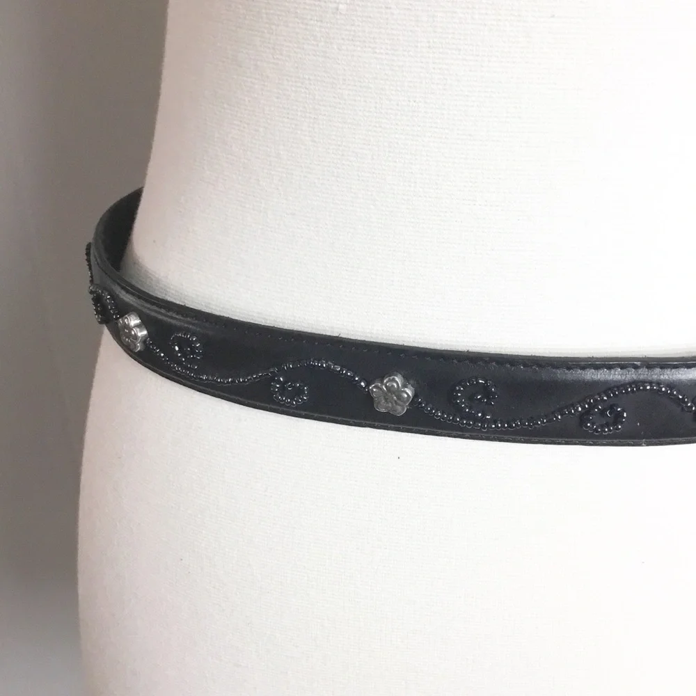 Vintage Brighton Floral Beaded Belt Leather Size M 30